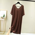 thumbnail image 4 of Bosfbaoi Women's Nightgown Solid Color Oversized Nightgown Deep V-Back Short Sleeve Curved Hem Casual Sleep Dress, 4 of 6