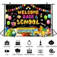 thumbnail image 2 of Welcome Back to School Backdrop, First Day of School Photography Background, Black Back to School Hanging Banner Decorations Poster Bulletin Board for School Classroom Office Supplies 10x6ft, 2 of 6