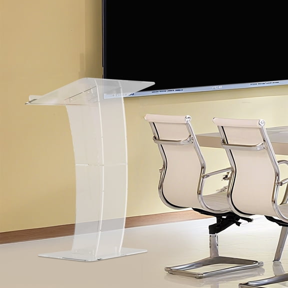 Clear Acrylic Podium, 15° Tilt Lectern with Book Stopper & Storage Shelf for School Conference Stage Wedding