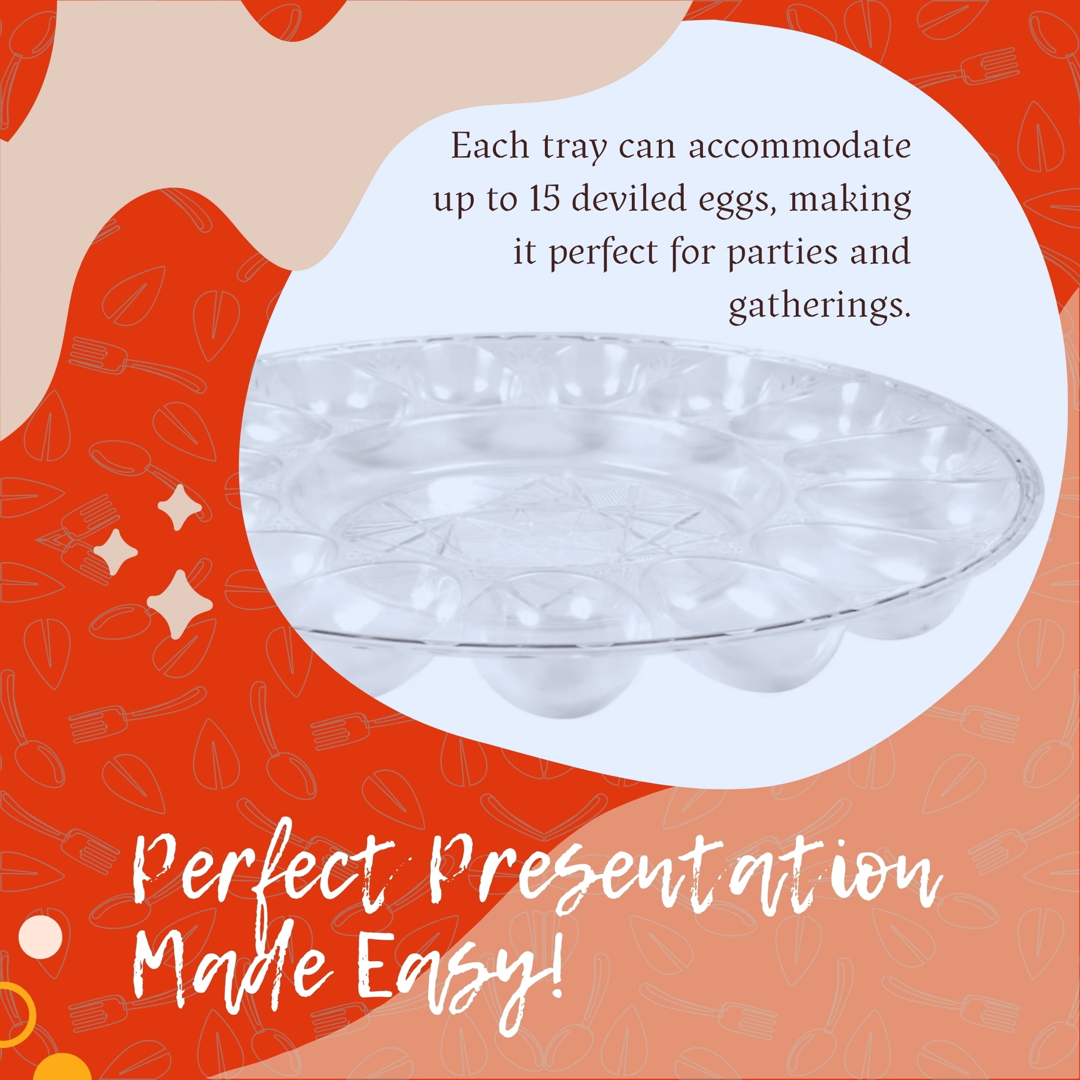 2-Piece Deviled Egg Tray Set, 11.9 in Clear Egg Platter Holds 15 Eggs & 10.37 in Deviled Egg Carrier with Lid Holds 12 Eggs, BPA-Free Plastic Party Serving Picnic Transport Food Trays