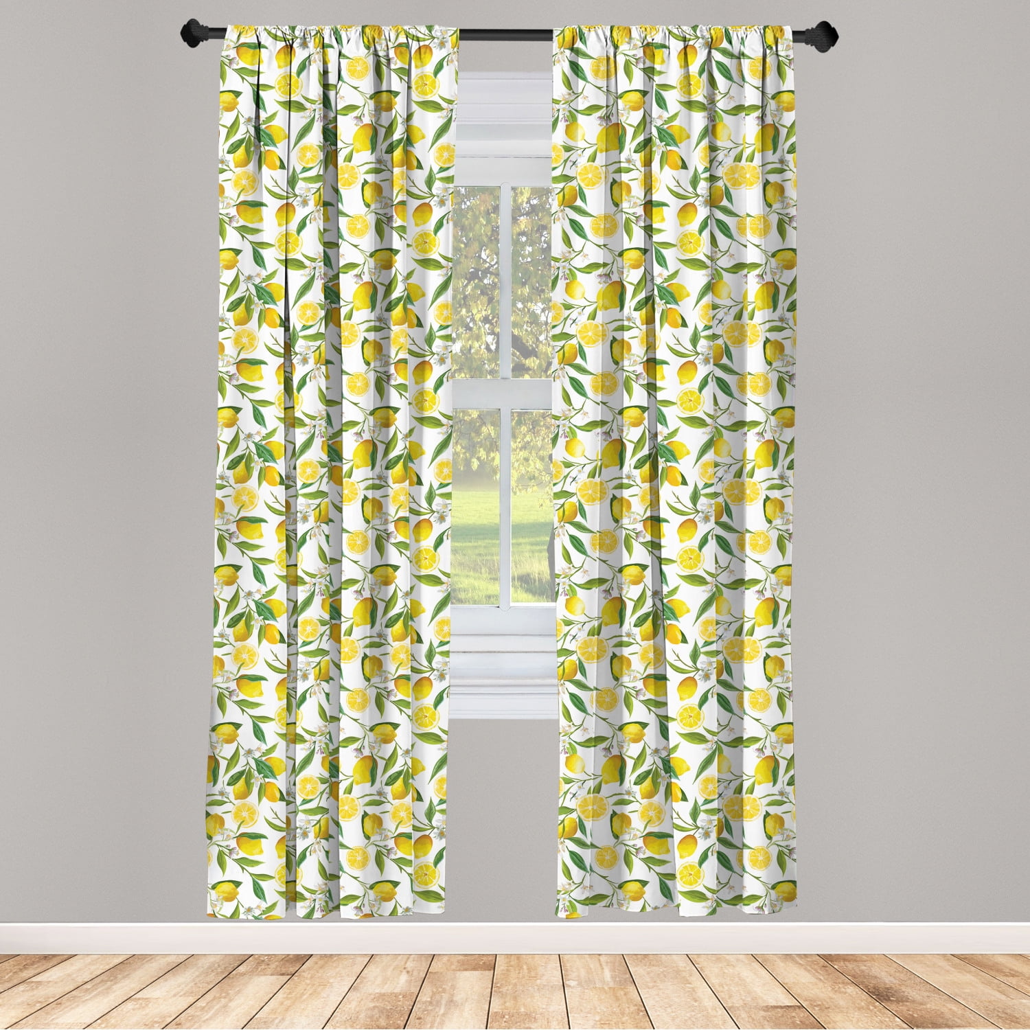 Nature Curtains 2 Panels Set, Exotic Lemon Tree Branches Yummy