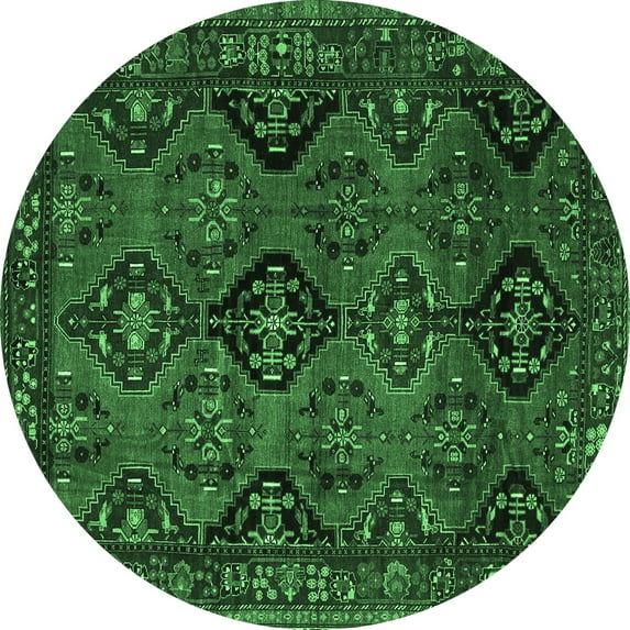 Ahgly Company Indoor Round Persian Emerald Green Traditional Area Rugs, 5' Round
