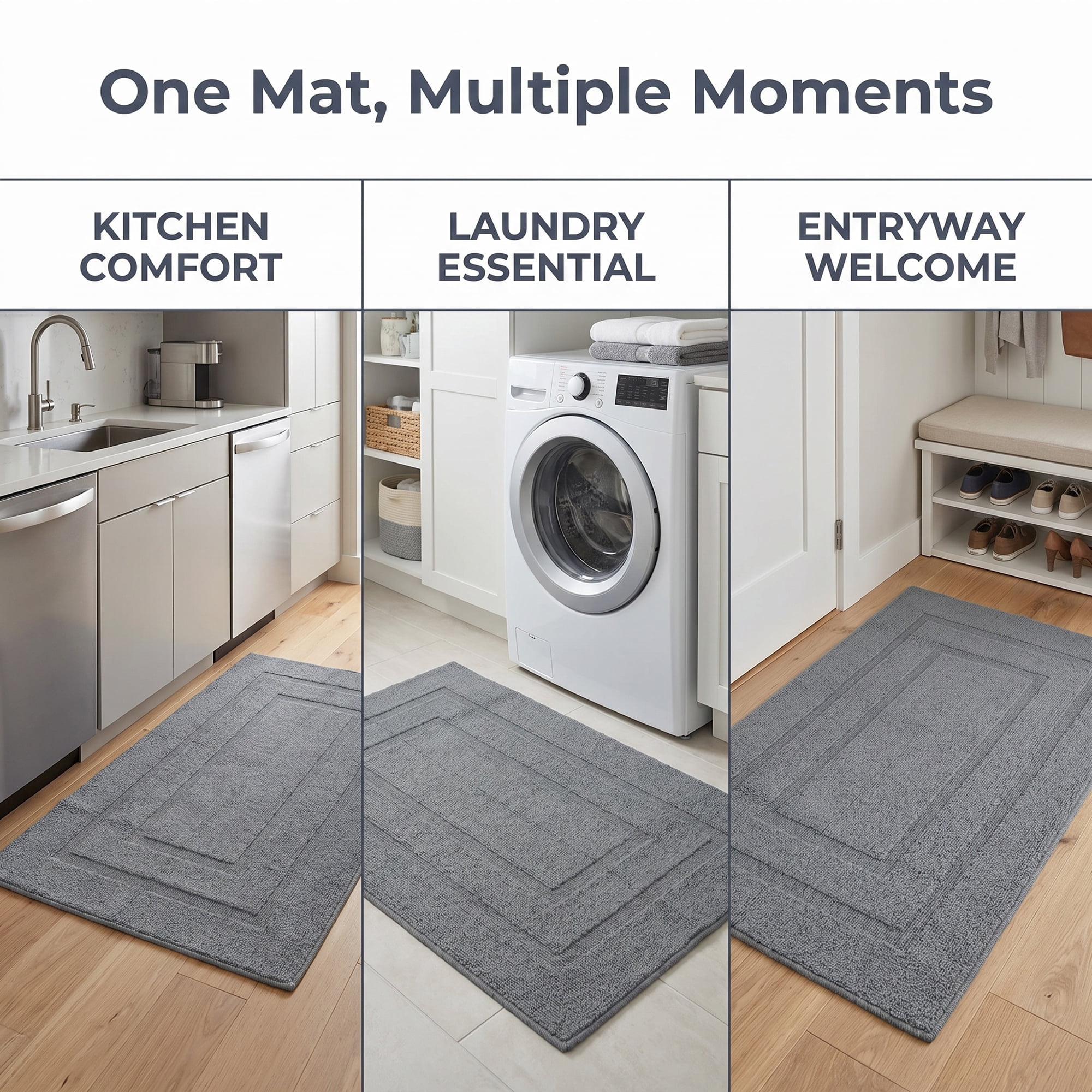 Unique Bargains Geometric Resistant Polypropylene Non Slip Waterproof Mat Grey 35" x 24"