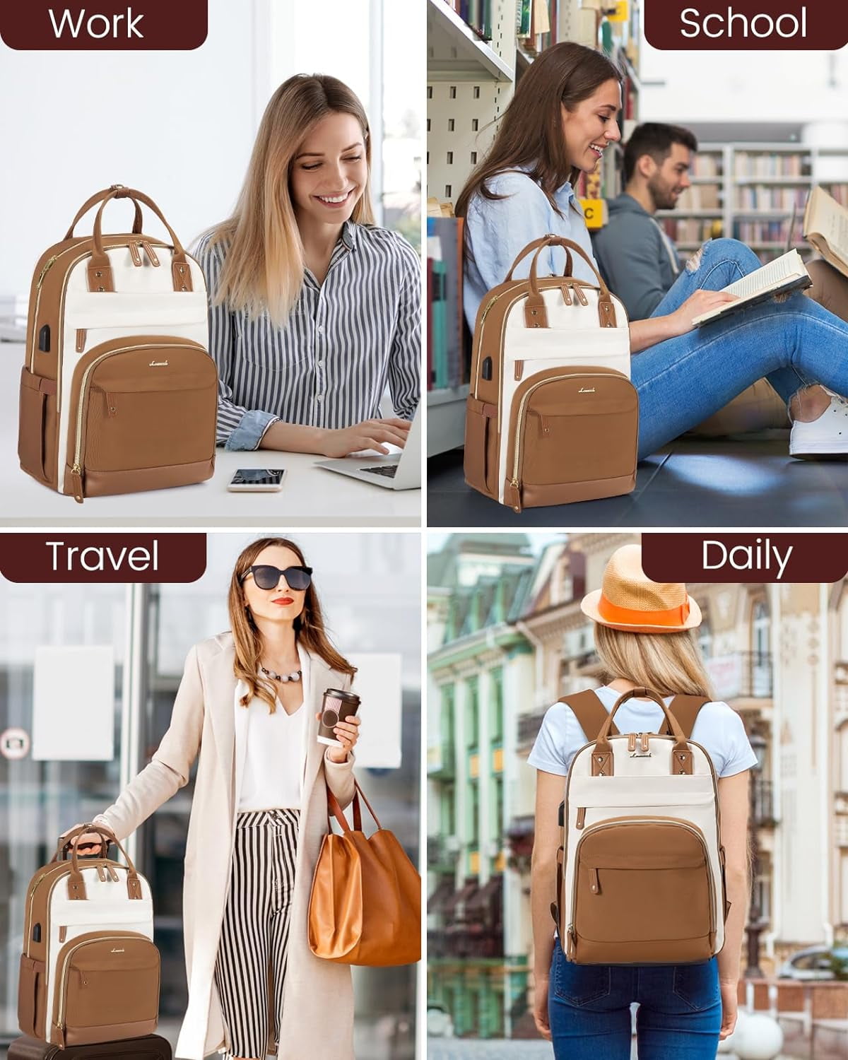 Lovevook Backpack Purses for Women, 15.6 Inch Laptop Backpack College Computer Bag, Multi-Functional Travel Work Bag Teacher Nurse Bag with USB Charging Port