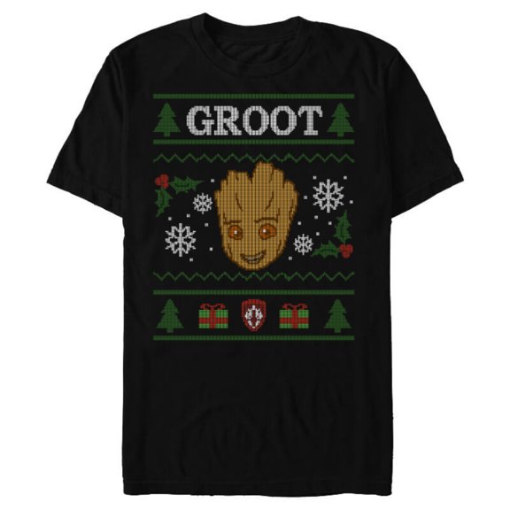 Marvel Groot Guardians of the Galaxy Ugly Christmas Sweater - Short Sleeve Blended T-Shirt for Adults - Customized-Black