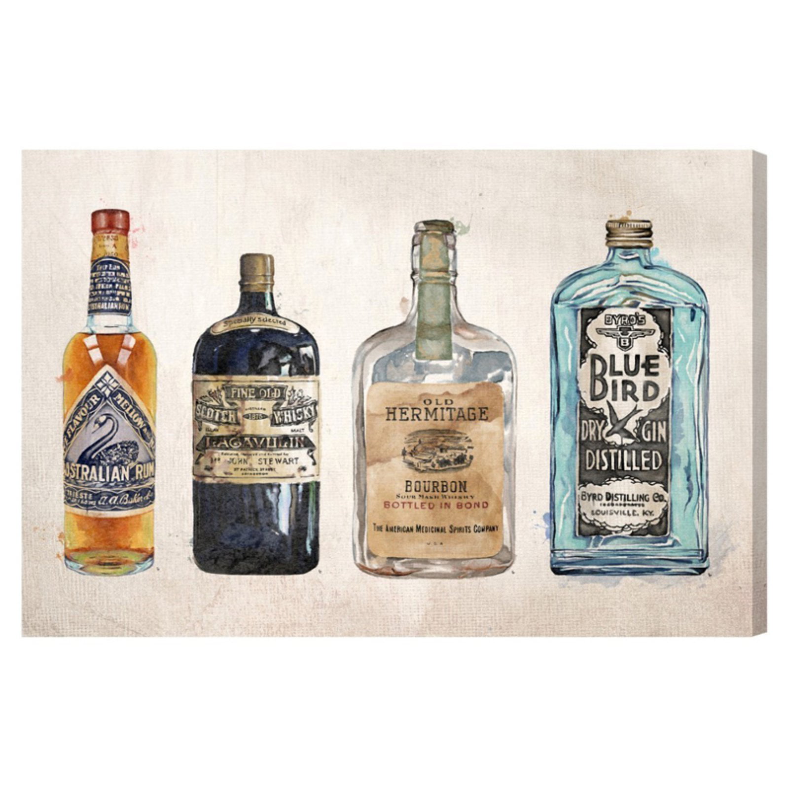 Grunge Alcohol All Sizes Spirit Bottles Cotton Canvas Wall Art Picture Print 