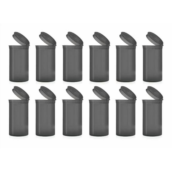 Transparent Airtight 19 Dram Pop Top Plastic Empty Pill Bottles for Supplements, Vitamins, Herbs & Medicine Container, Pack of 12 (Smoke)