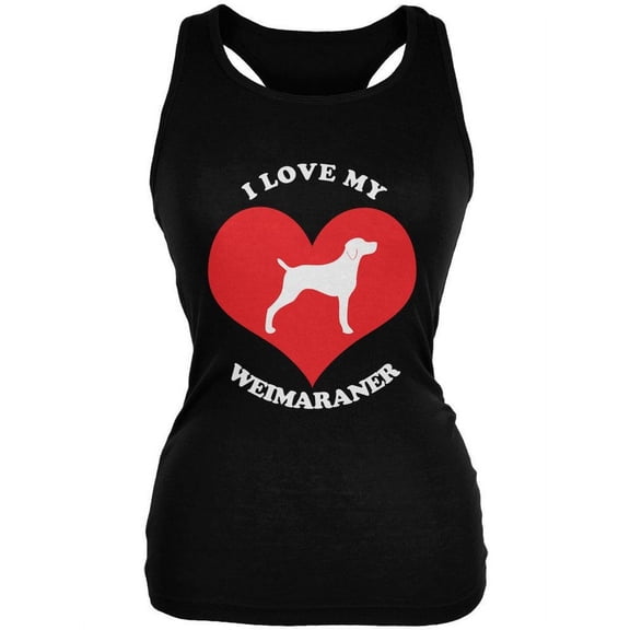Valentines I Love My Weimaraner Black Juniors Soft Tank Top - Medium