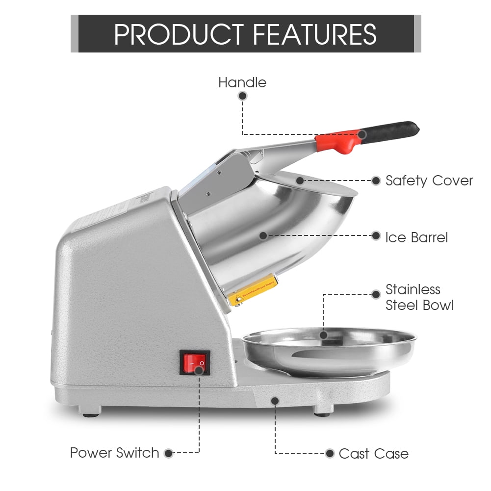 300W Electric Ice Crusher Shaver Machine Snow Cone Maker Shaved Ice Stainless Steel Shaving