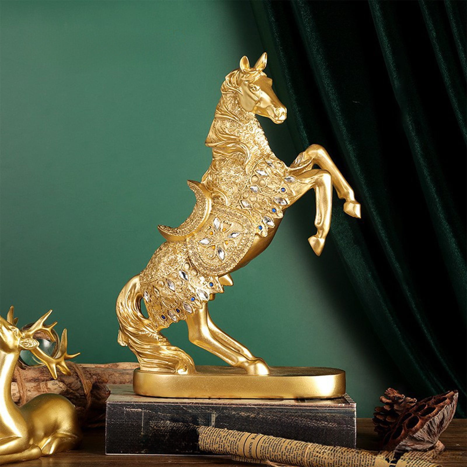 Horse Statue Resin Desktop Figurine, Multicolor Equestrian Decorative Ornament, Stable Base Horse Sculpture for Home Office Shelf, Gift for Horse Lovers and Lunar New Year