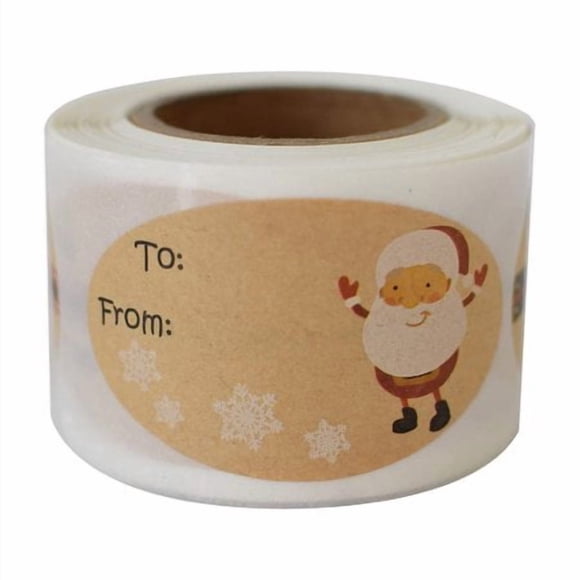 Autocollants de Noël Autocollants d'Étiquettes de Noël 1.5 Pouces"x2.5"" Étiquettes Cadeaux en Kraft Naturel 4 Designs Uniques de Noël pour Boîte d'Emballage Cadeau et Scellage d'Enveloppe - 200 Autocollants