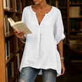 thumbnail image 3 of Diufon Linen Shirts for Women Dolman Short Sleeve Button Notch-Neck Pullover Casual Loose Crinkle Gauze Blouses, 3 of 9