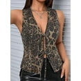 thumbnail image 4 of Women'S Tie Front Deep V Neck Denim Vest Sleeveless Jean Jacket Leopard Print S, 4 of 8
