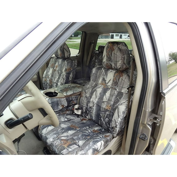 FD13 2004-2008 Ford F150 Double Cab Exact Fit Seat Covers.Front 40/20/40. Rear Solid Back 60/40 Split Bottom Bench Seat in Camo Endura