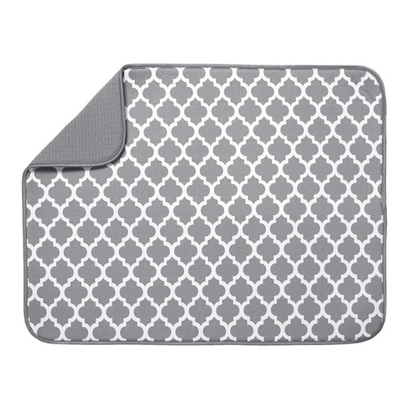 Godom Reversible XL Microfiber Dish Drying Mat for Kitchen, 18 Inch x 24 Inch, Gray Trellis