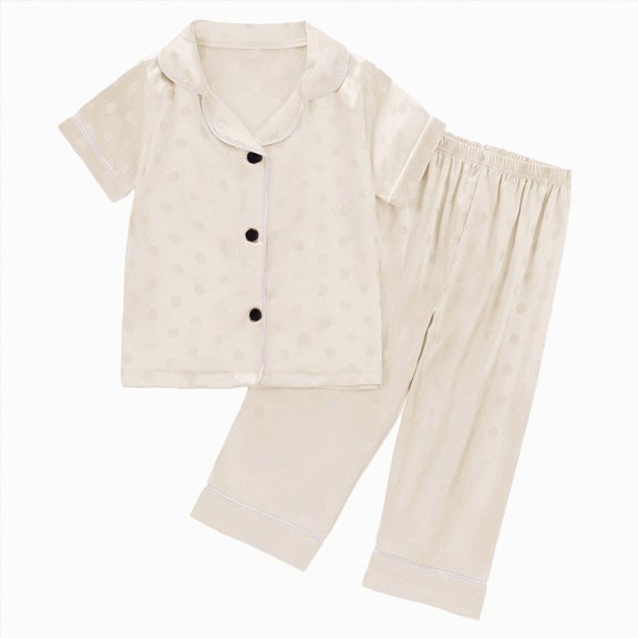 Xudanell Toddler Baby Girls Pajamas Silk Satin Short Sleeve Botton Shirt Tops Shorts Set Summer Sleepwear Lounge Pjs (6-12 Months,White)