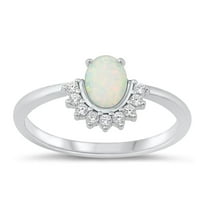 CHOOSE YOUR COLOR Clear CZ White Simulated Opal Ring .925 Sterling Silver Band Female Size 9