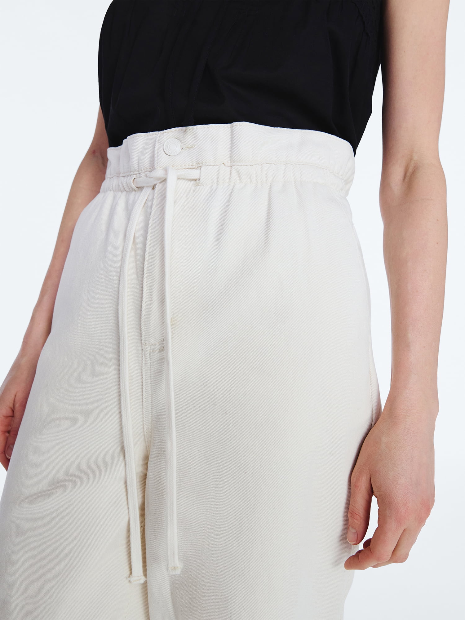 Scoop Women's Paperbag Waist Wide Leg Cotton Pants, Regular, Short and Long Inseams, Sizes XS-XXL