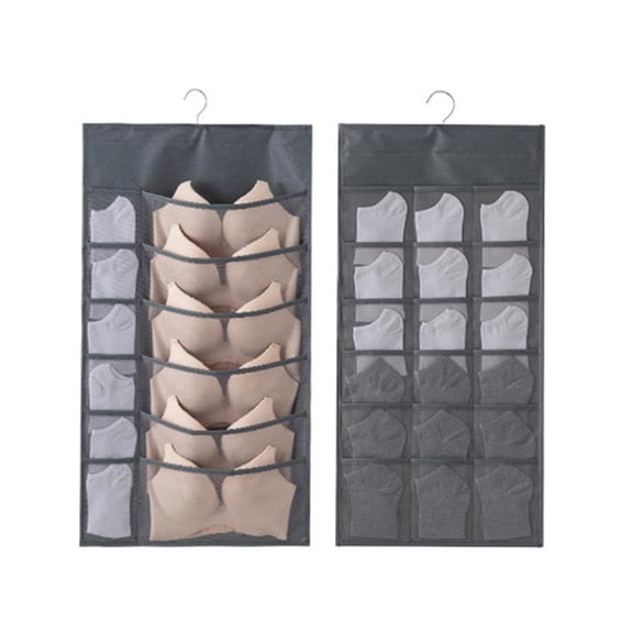 Closet Hanging Organizer, Dual Sided Storage Bags with Mesh Pockets & Rotating Hanger for Underwear Socks