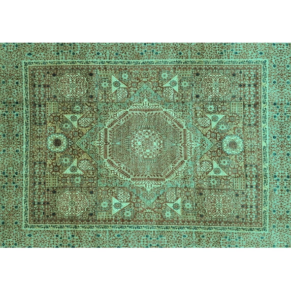 Ahgly Company Machine Washable Indoor Rectangle Abstract Turquoise Blue Modern Area Rugs, 7' x 10'