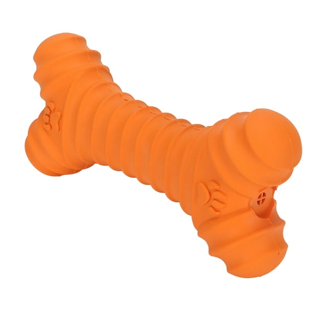Juguete masticable para perros, mordedor de látex con hueso para dentición de cachorros, masticable cómodo y chirriante para masticar mascotas, color naranja