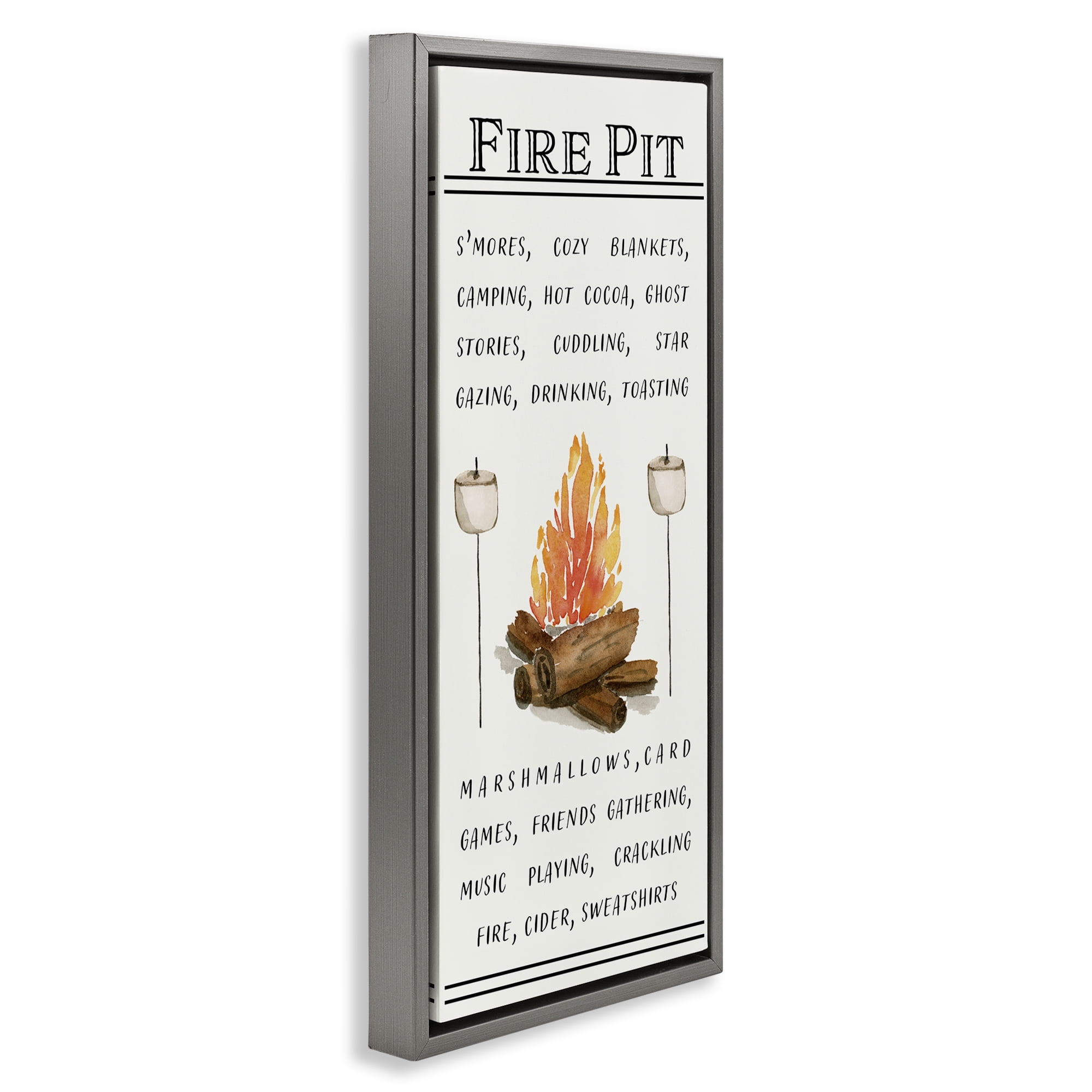 Stupell Industries Fire Pit & Marshmallows Food & Beverage Painting Gray Floater Framed Canvas Art Print Wall Art, 15 x 31