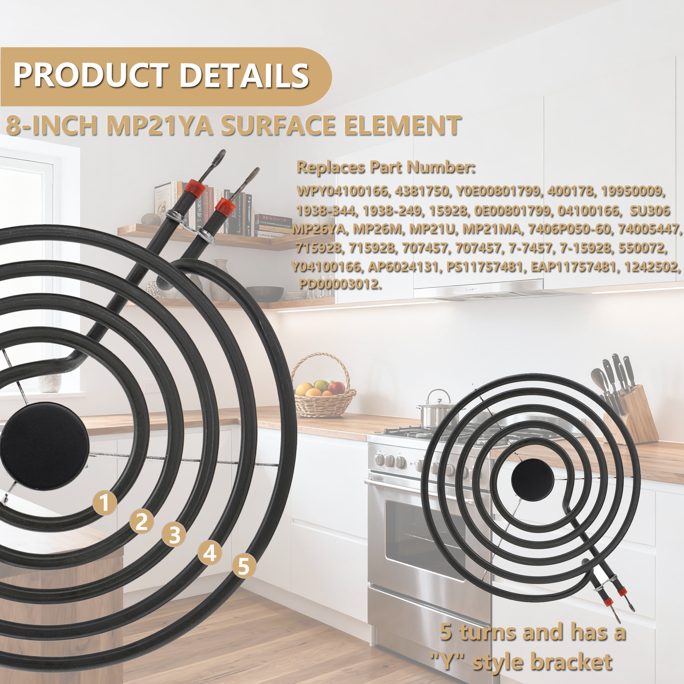 MP31YA Electric Range Burner Element for Whirlpool Kenmore Maytag Range Stove Burner Element - (3 *MP15YA 6" & 1* MP21YA 8")
