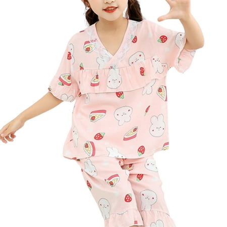 

Liveday Kid s Pajamas Set 2-Piece Cute Printed Sleepwear Short Sleeves Ruffle Cuff Nightwear Gift for Girls New