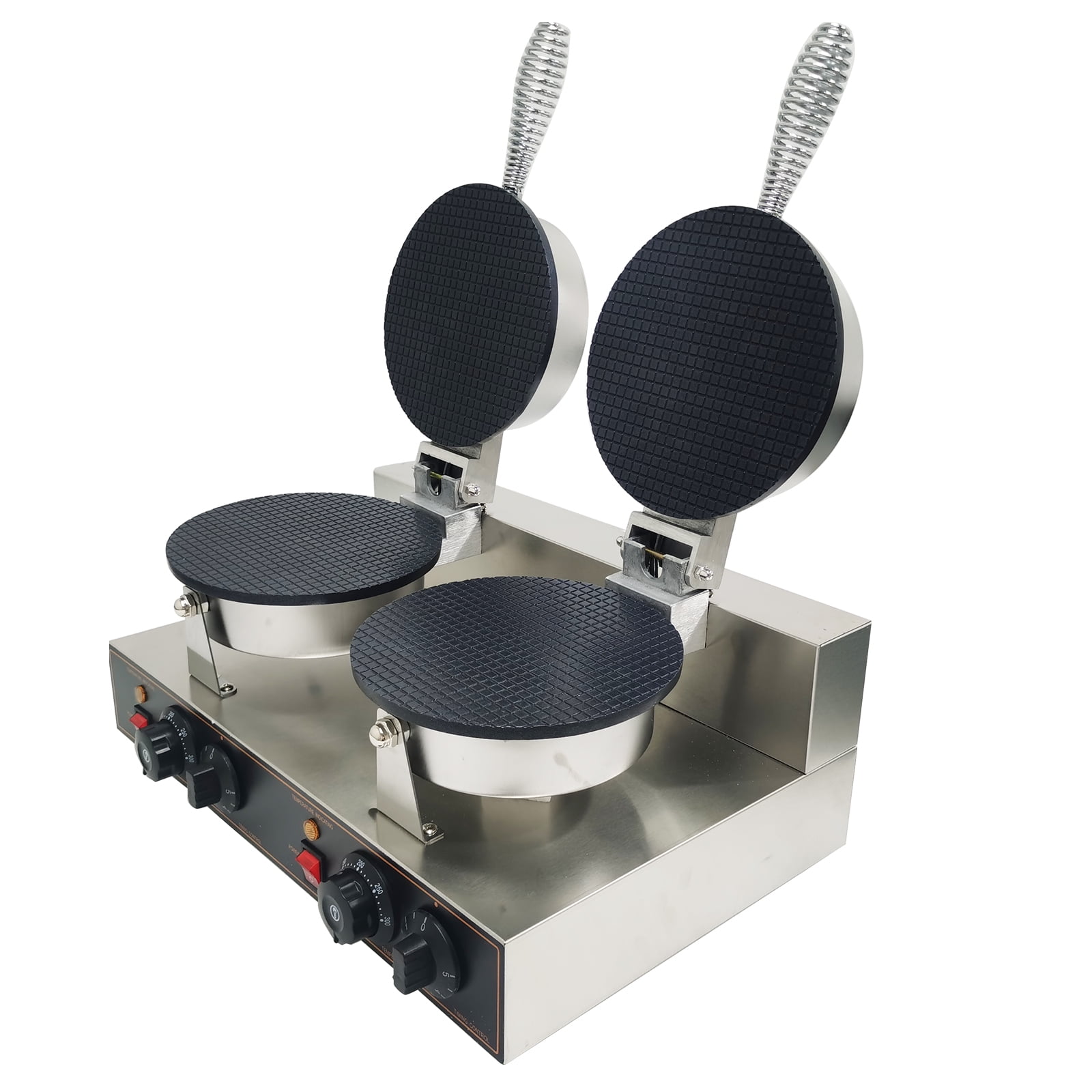 INTSUPERMAI Double Head Electric Ice Cream Cone Machine Waffle Cone Maker with Ice Cream Cone Sleeves