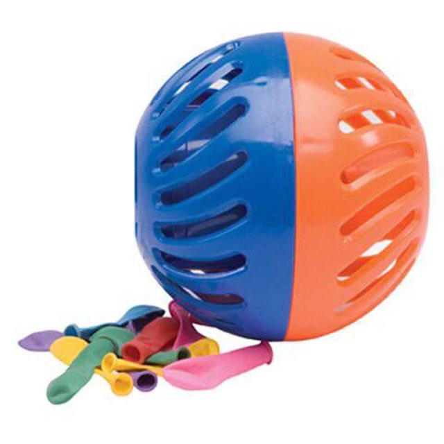 bomba de agua splash out game shuxiuwang juguetes divertidos al aire libre esfera de juego verde y naranja con ranuras de plástico ABS/PP, incluye globos pequeños, peso 380 g; vista 3/4 frontal sobre fondo blanco. Suele usarse para juegos de agua en la bañera o al aire libre.