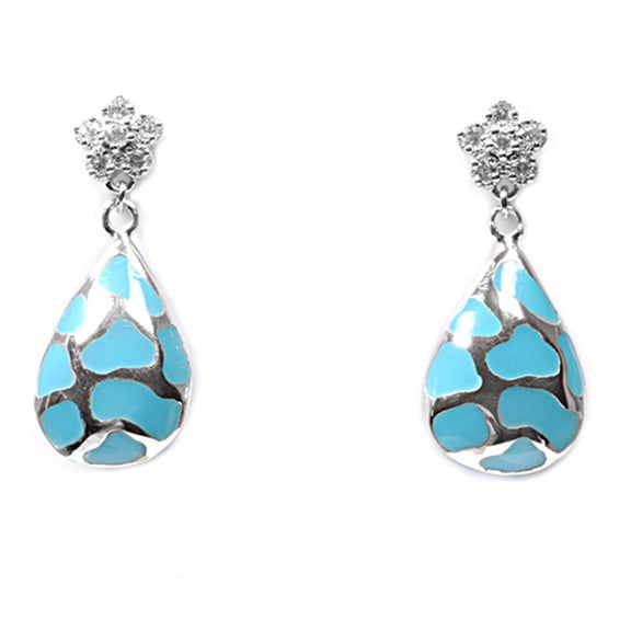 Sterling Silver Animal Print Teardrop Flower Cluster Modern Earrings Clear CZ Jewelry Female