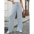 thumbnail image 6 of FUNUONY Wide Leg Pants for Women High Waisted Palazzo Pants Work Casual Flowy Loose Trousers with Pockets Women's Solid Color Ribbed Brushed Elastic Waist Casual Pants Light Blue Xxl, 6 of 9