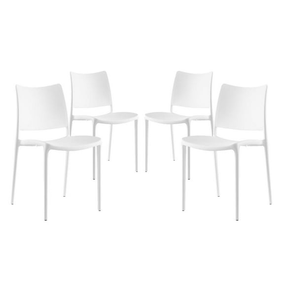 Modway Hipster Polypropylene Plastic Dining Side Chair in White (Set of 4)