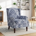 thumbnail image 6 of UIXE Wingback Accent Chair Set of 2 Upholstered Armchair Floral Arm Chair with Solid Wood Frame for Living Room, Navy, 6 of 6