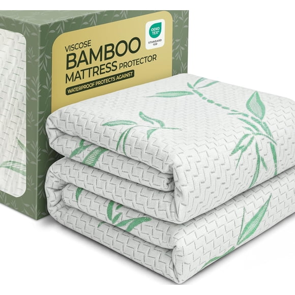 Beddora Bamboo Mattress Protector, 100% Waterproof Fitted Mattress Cover with Stretchable Deep Pockets (18–21 in), King Size, Adult