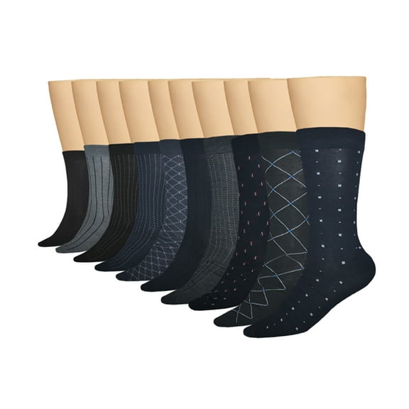 3KB Men's Dress Socks Classic Collection Pack of 10 Different Styles (Available in 7-11 and 12-15)