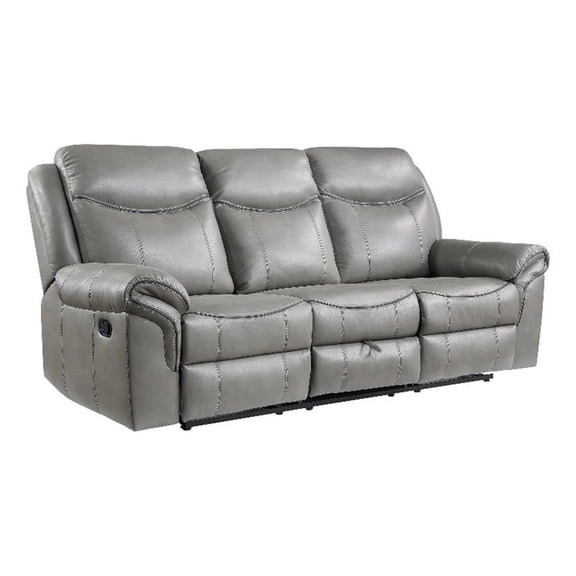 Max 80 Inch Dual Manual Recliner Sofa- Cupholders- USB- Gray Faux Leather