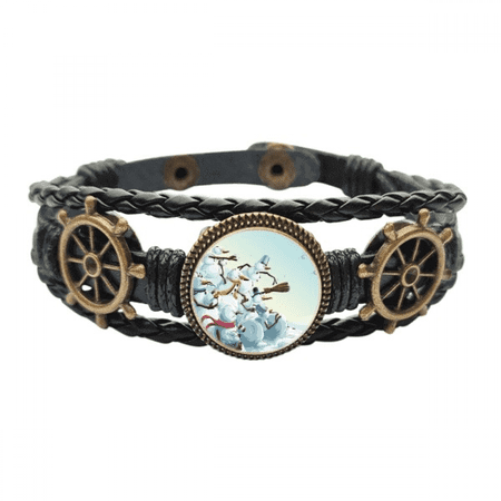 mas Snowman Painting Festival Leather Braided Ocean Bracelet Wristband