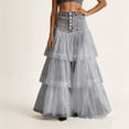 thumbnail image 2 of Wxolcjlv Women's Denim Patchwork Tulle Maxi Skirt Button Front Tiered Layered Skirts, 2 of 4