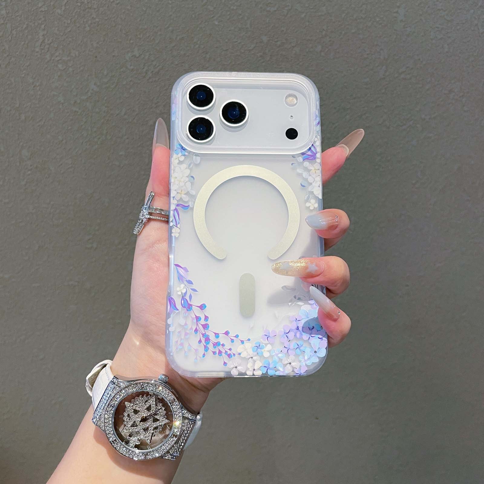 L-FADNUT For IPhone 15 Pro Max Case [Compatible With Magsafe], Cute Flower Girls Women Clear