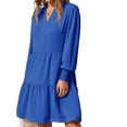 thumbnail image 5 of Casual V Neck Loose Womens Ruffle Tiered Long Sleeve Tunic Dress, 5 of 6