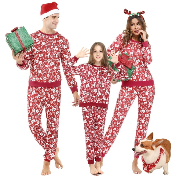 Purcoar Classic Christmas Deer Print Matching Family Christmas Pajama Set