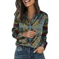thumbnail image 3 of Womens Tops Satin Shirt Retro Floral Print Casual Long Sleeve Tops Blouses for Women Dressy Casual, 3 of 9