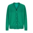 thumbnail image 5 of XFLWAM Cardigan Sweaters for Women V Neck Scalloped Long Sleeve Button Down Knit Cardigan Casual Lightweight Shrugs Sweater Jackets Green L, 5 of 7