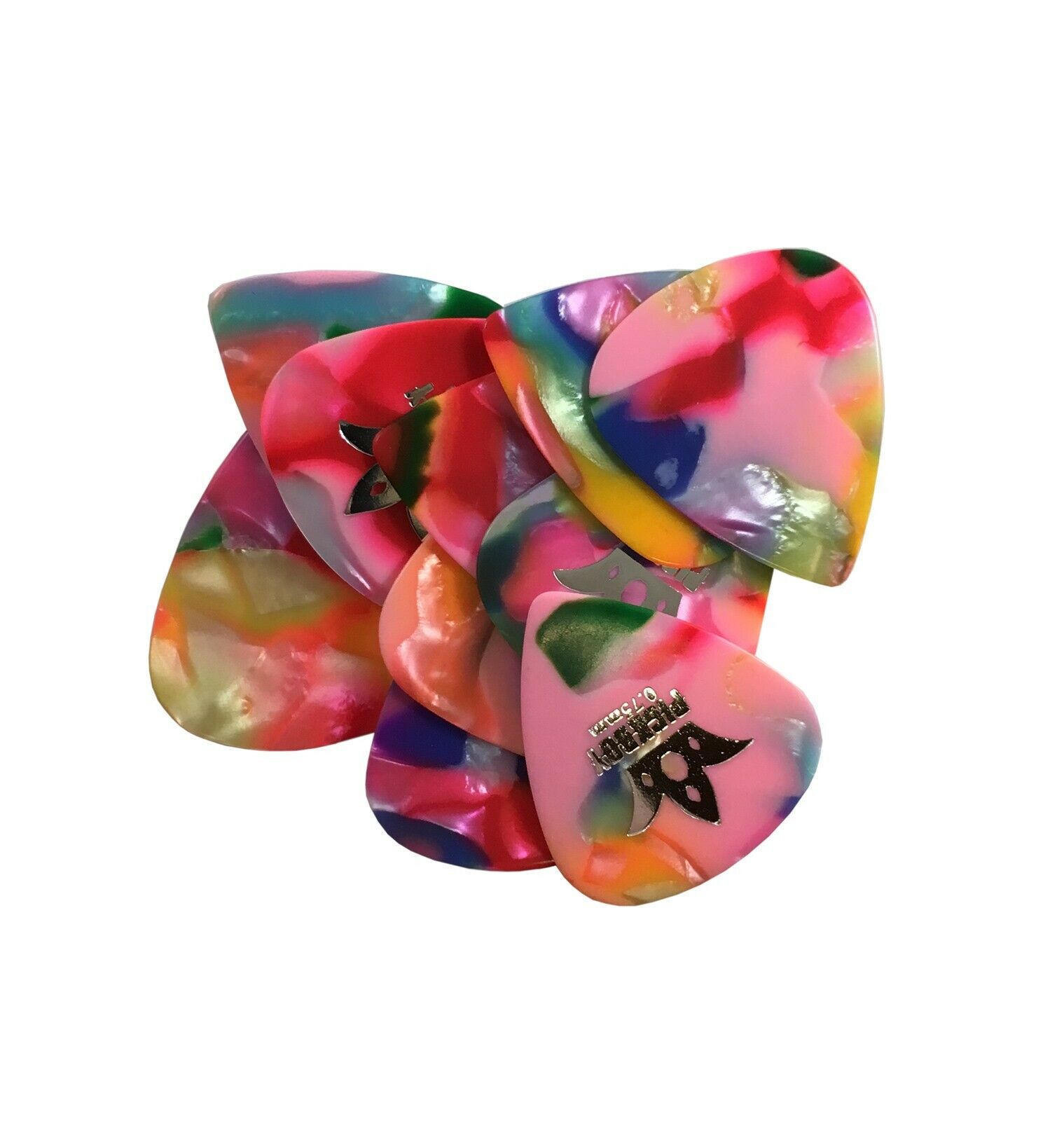 10 Pack Pickboy Celluloid Guitar Picks Confetti / Multi .75mm Medium
