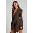 thumbnail image 4 of Conjunto de Blazer con Cinturón para Mujer, Gabardina Formal de Trabajo, Vestido Blazer Cruzado de Larga con Cinturón Café L, 4 of 8