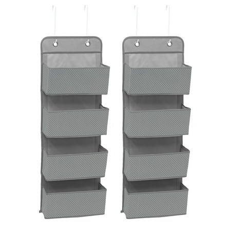 Delta Children 4 Pocket Over The Door Hanging Organizer, Easy Storage Solution For Any Room, Dove Grey, 2 Pack