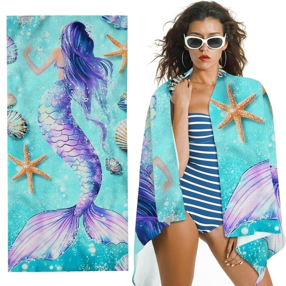 Heduofu Mermaid Beach Towel for Girls 30x60 - Sand Free, Quick Dry Microfiber Swim Towel, Super Soft , Absorbent, Bath, Pool, Travel, Camping, Towel for Kids, Toddler, Baby