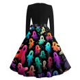 thumbnail image 5 of Women's Halloween Dress Pumpkin Candy Crew Neck Hepburn Cocktail Casual Dresses Long Sleeve 1950s Cute Funny Dress with Belt M, 5 of 5