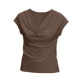thumbnail image 4 of LNWUY Women's Cowl Neck Solid Color T-Shirt, 2026 Summer Short Sleeve Pullover Tops Dressy Business Casual Blouse Brown M, 4 of 4